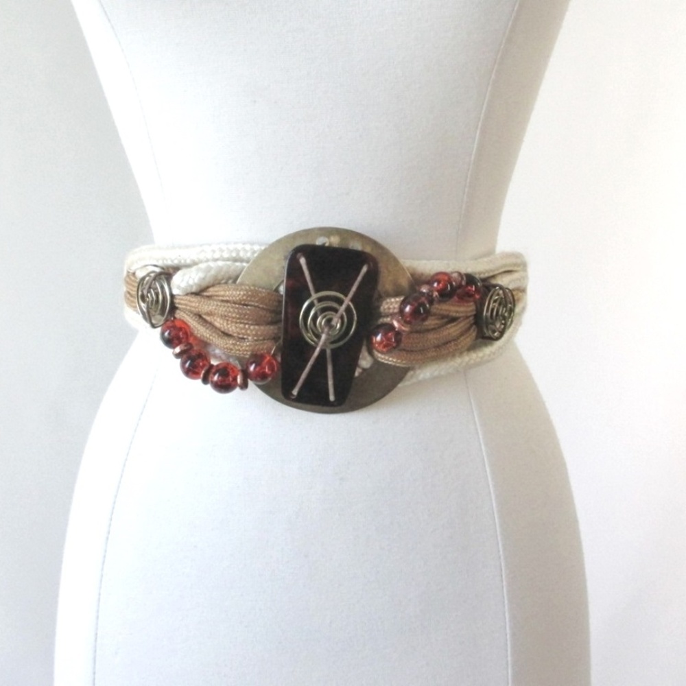 Vintage 80's Abstract Metal & Cord Woven Belt L